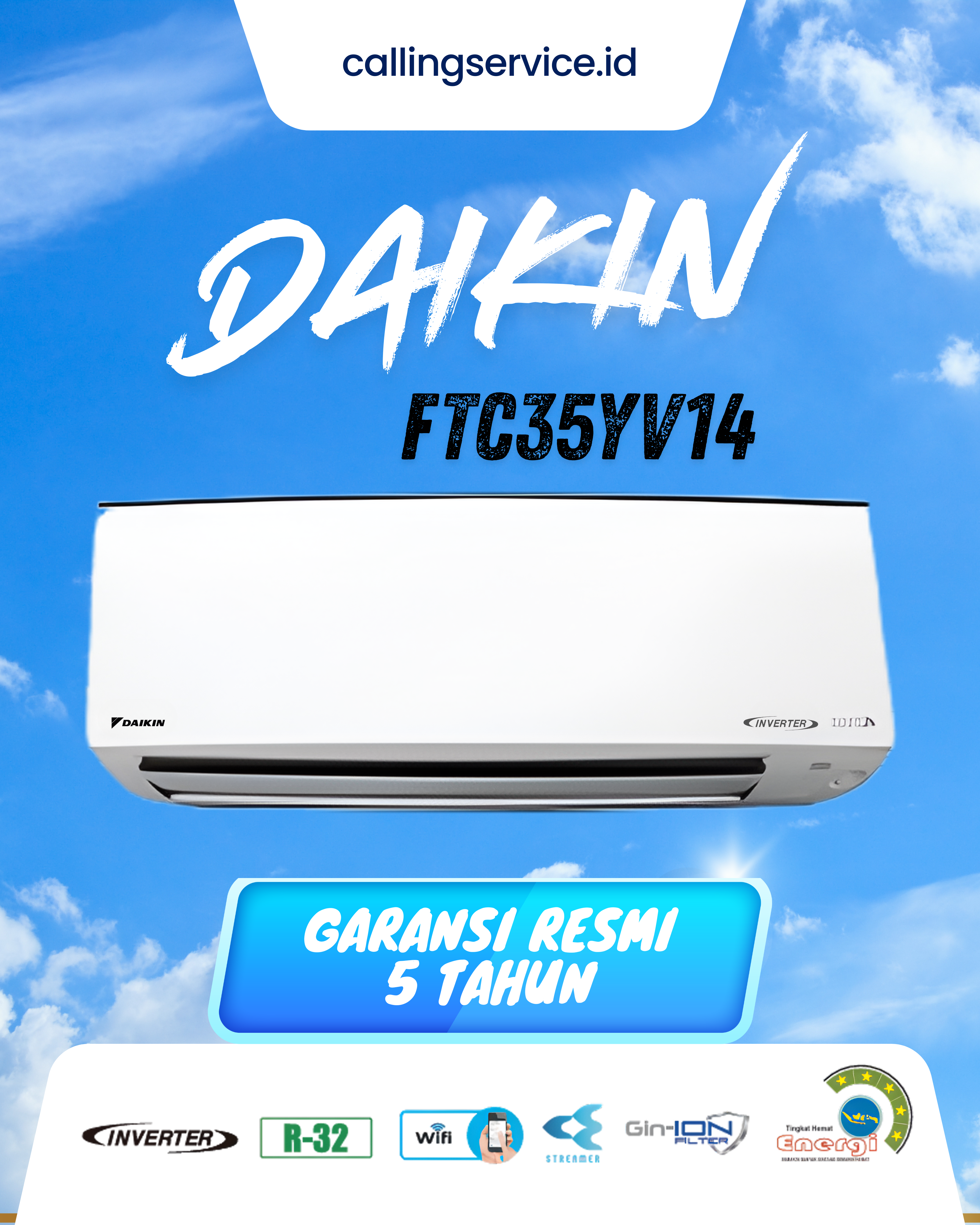 AC Daikin Split Standard 1,5 PK FTC35YV14 Lokal R32