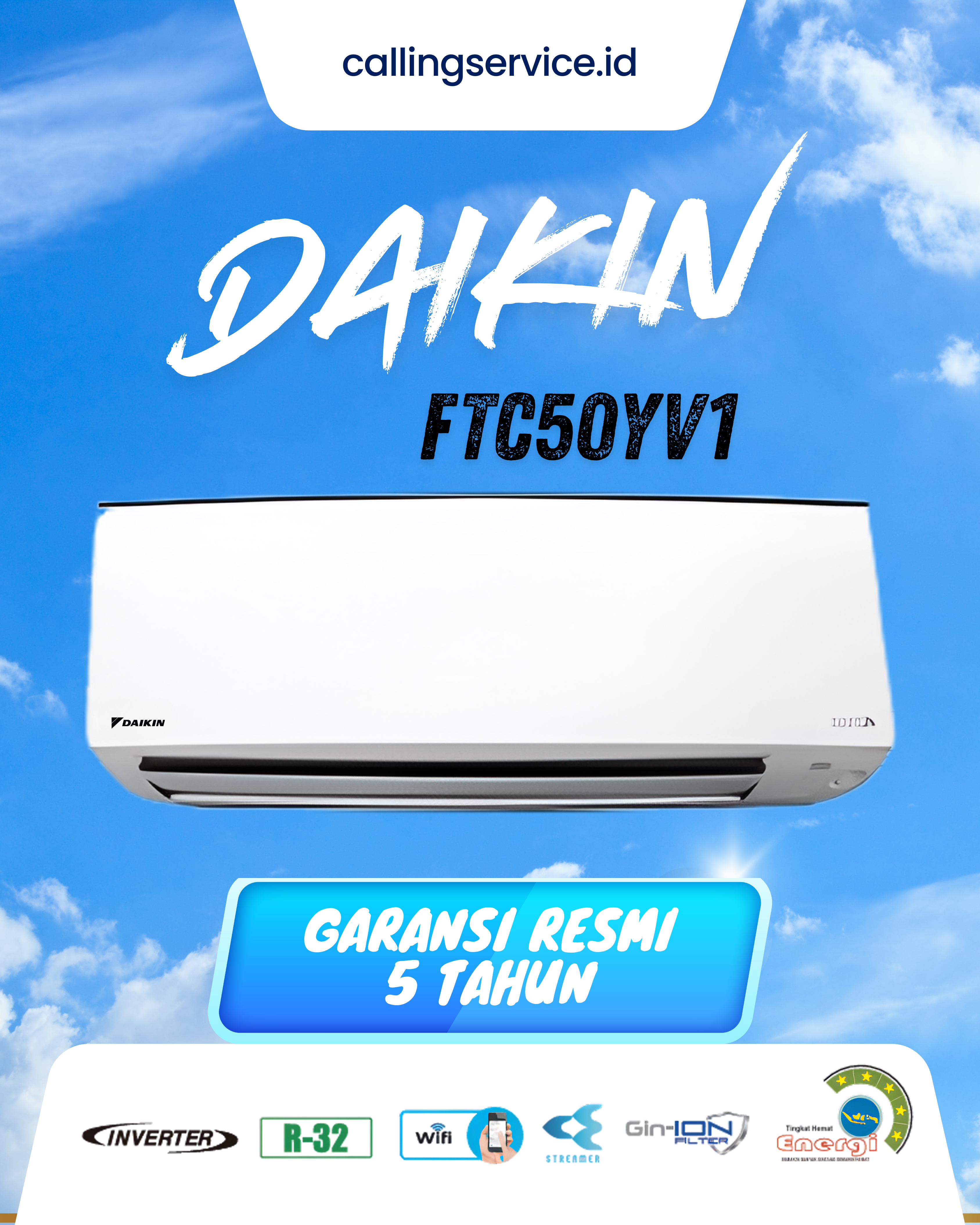 AC Daikin Split Standard 2 PK FTC50YV14 Lokal R32